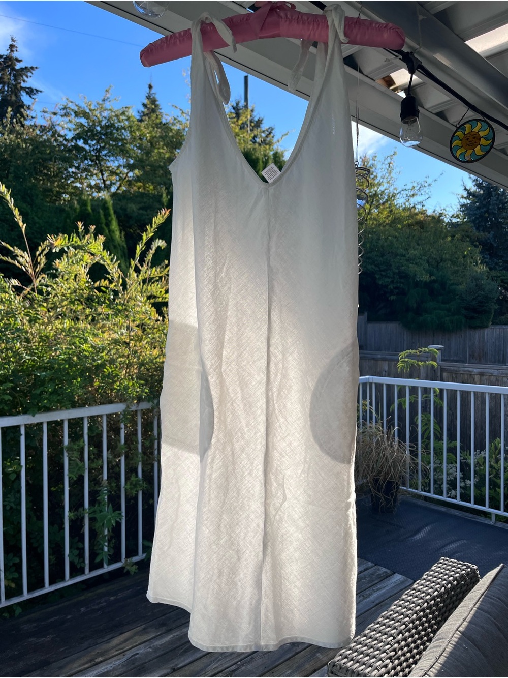 Women’s White V-Neck Linen Blend Summer Dress - Size Small